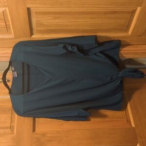 Covington 1X V Neck 3/4 Sleeve Tie Bottom Front Blue Green Color